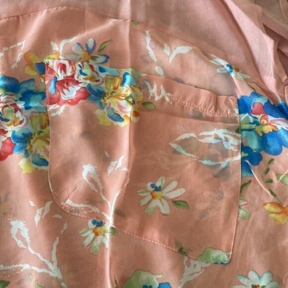 Fashion Blvd. S Sheer Silk floral top casual Spring Summer blue NEW Short Sleeve - Picture 7 of 7